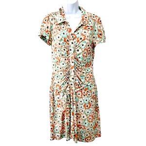Candie’s Vintage Floral Collared Short Sleeve Dress, L